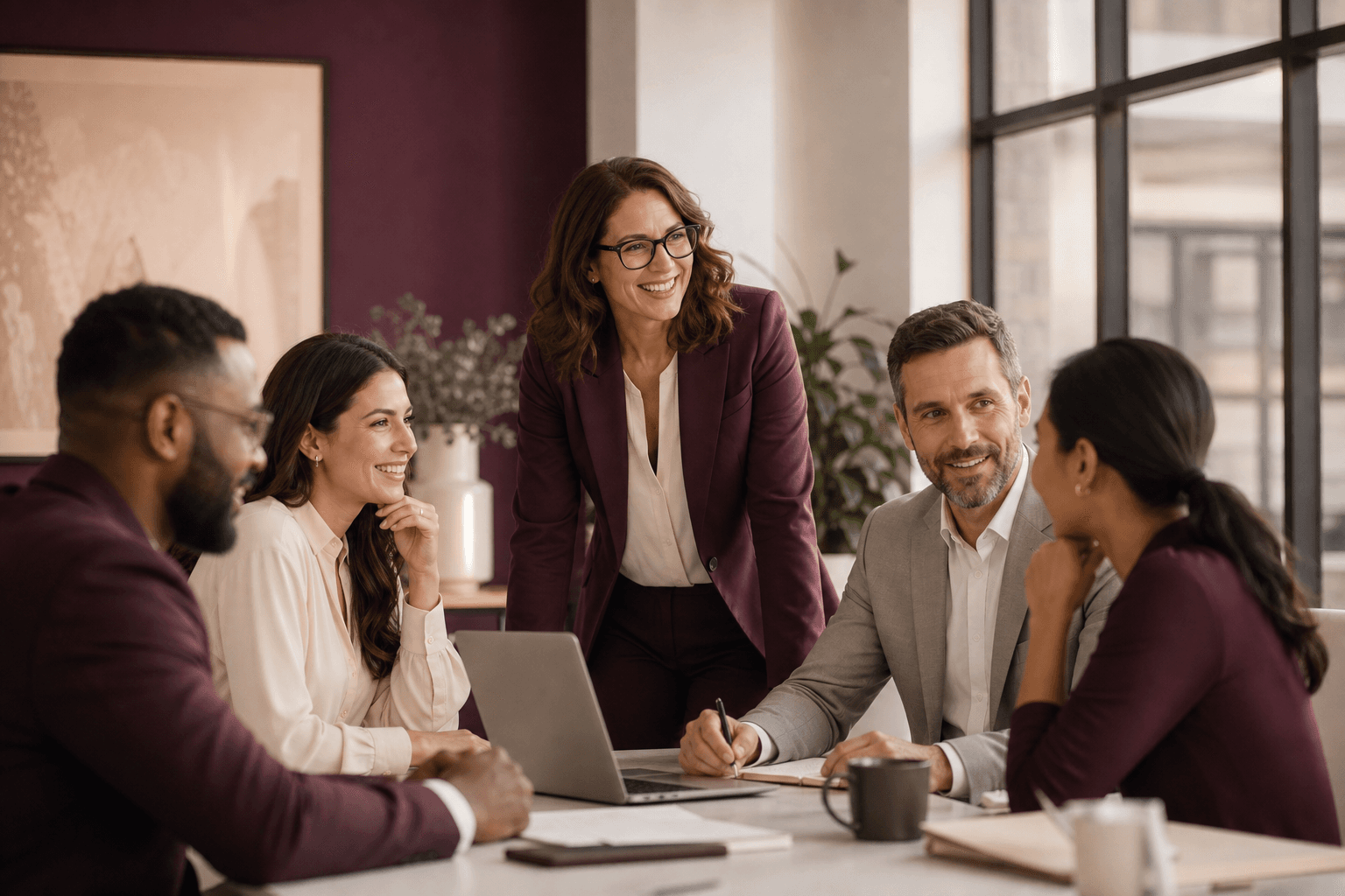 Professional team collaborating in a modern office